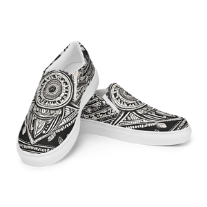 Stylish Canvas Shoes - Black Mandal Pattern Men’s Slip - Dipaliz - Sneakers