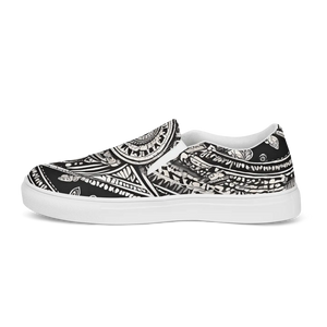 Stylish Canvas Shoes - Black Mandal Pattern Men’s Slip - Dipaliz - Sneakers