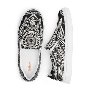 Stylish Canvas Shoes - Black Mandal Pattern Men’s Slip - Dipaliz - Sneakers