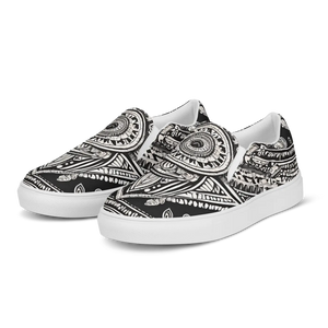 Stylish Canvas Shoes - Black Mandal Pattern Men’s Slip - Dipaliz - Sneakers