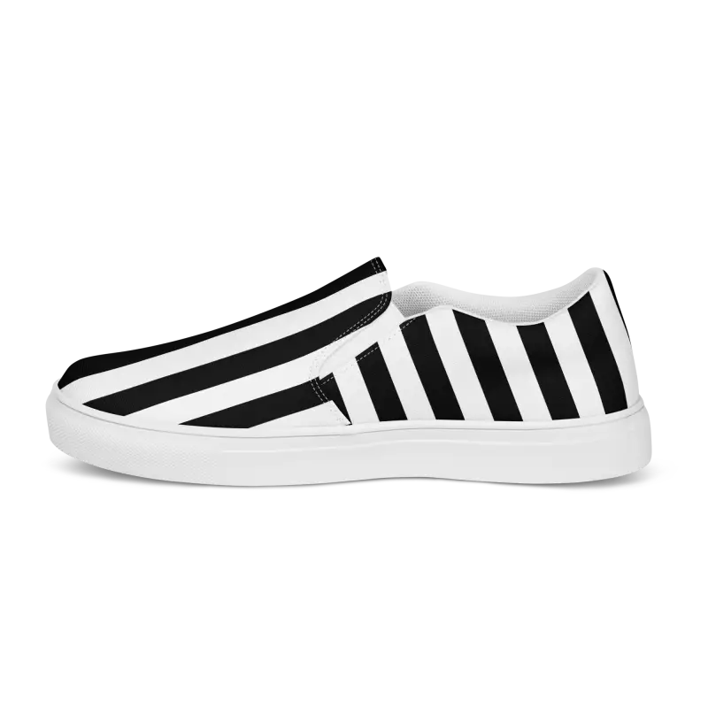 Step Up your Style: Men’s Black Striped Canvas Slip-ons - Shoes