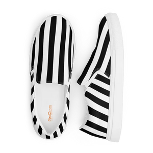 Shoes - Canvas Black Striped Men’s Slip on Comfort Style - Dipaliz