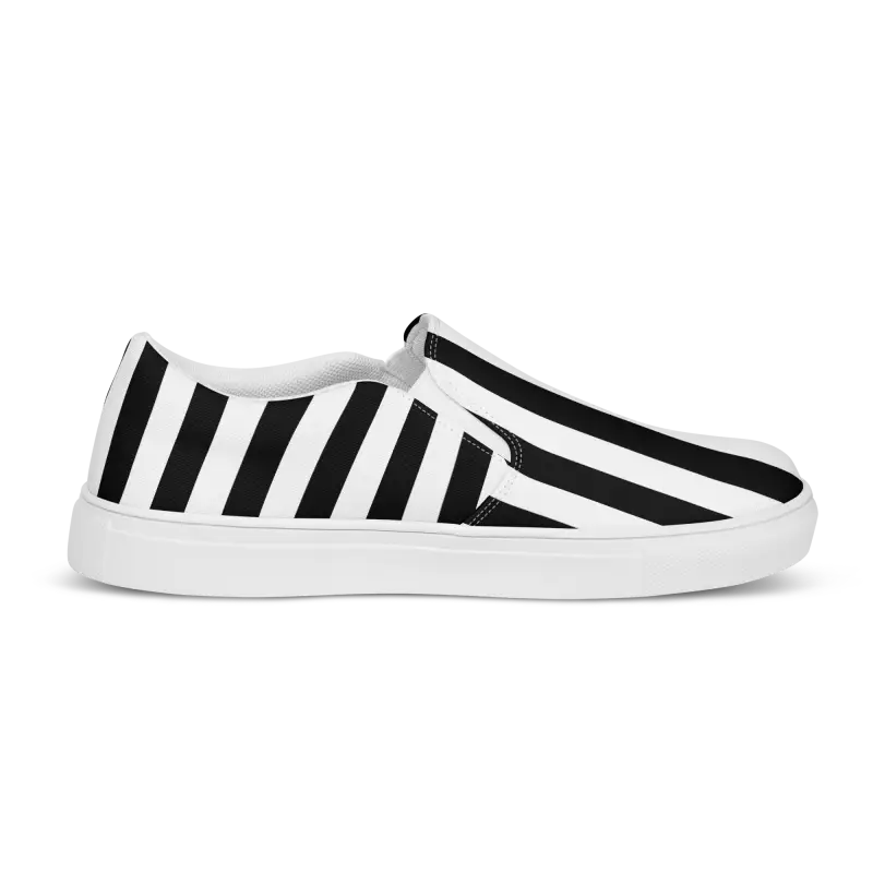 Step Up your Style: Men’s Black Striped Canvas Slip-ons - Shoes