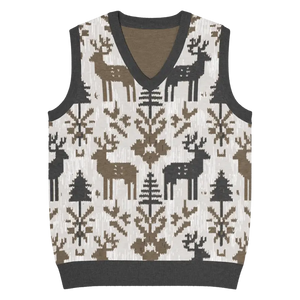 Christmas Reindeers Print Knit Vest - Festive Black White - Dipaliz - Xs - Vests