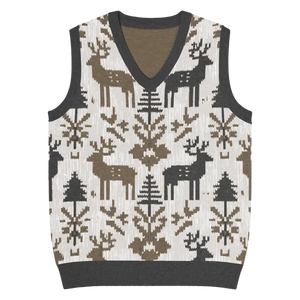 Christmas Reindeers Print Knit Vest - Festive Black White - Dipaliz - 2xl - Vests