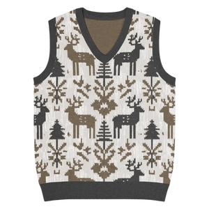 Christmas Reindeers Print Knit Vest - Festive Black White - Dipaliz - m - Vests