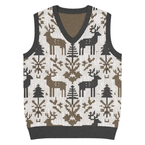 Christmas Reindeers Print Knit Vest - Festive Black White - Dipaliz - Xl - Vests