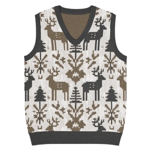Christmas Reindeers Print Knit Vest - Festive Black White - Dipaliz - 2xs - Vests