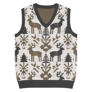 Christmas Reindeers Print Knit Vest - Festive Black White - Dipaliz - 3xl - Vests
