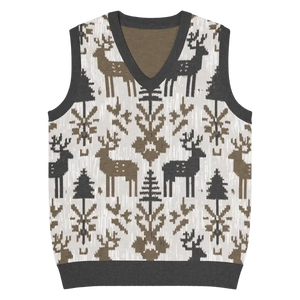 Christmas Reindeers Print Knit Vest - Festive Black White - Dipaliz - 3xs - Vests