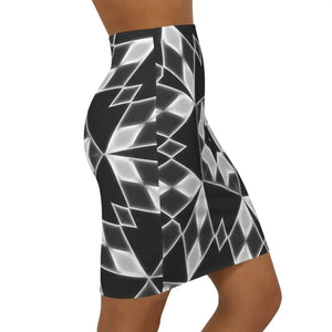 Chic Mini Skirt White Geometrical Pattern Black Design Dipaliz - Skirts