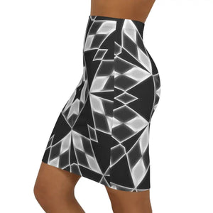 Chic Mini Skirt White Geometrical Pattern Black Design Dipaliz - Skirts