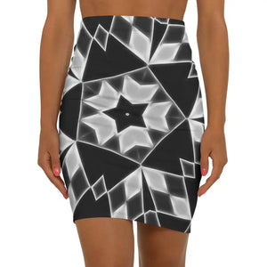 Chic Mini Skirt White Geometrical Pattern Black Design Dipaliz - Xs / Stitching - Skirts