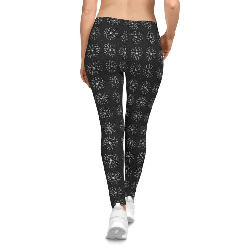 Sleek Women’s Spandex Leggings with White Pattern - All Over Prints