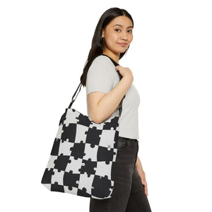 Bags - Puzzle Piece Adjustable Tote Bag Black White Street Art - Dipaliz