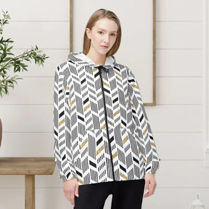 Outerwear - Black and Yellow Geometric Pattern Windbreaker Jacket (aop) Xs