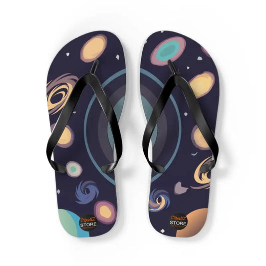 Blast off in Unisex Galactic Flip Flops! - l / Black Sole Shoes