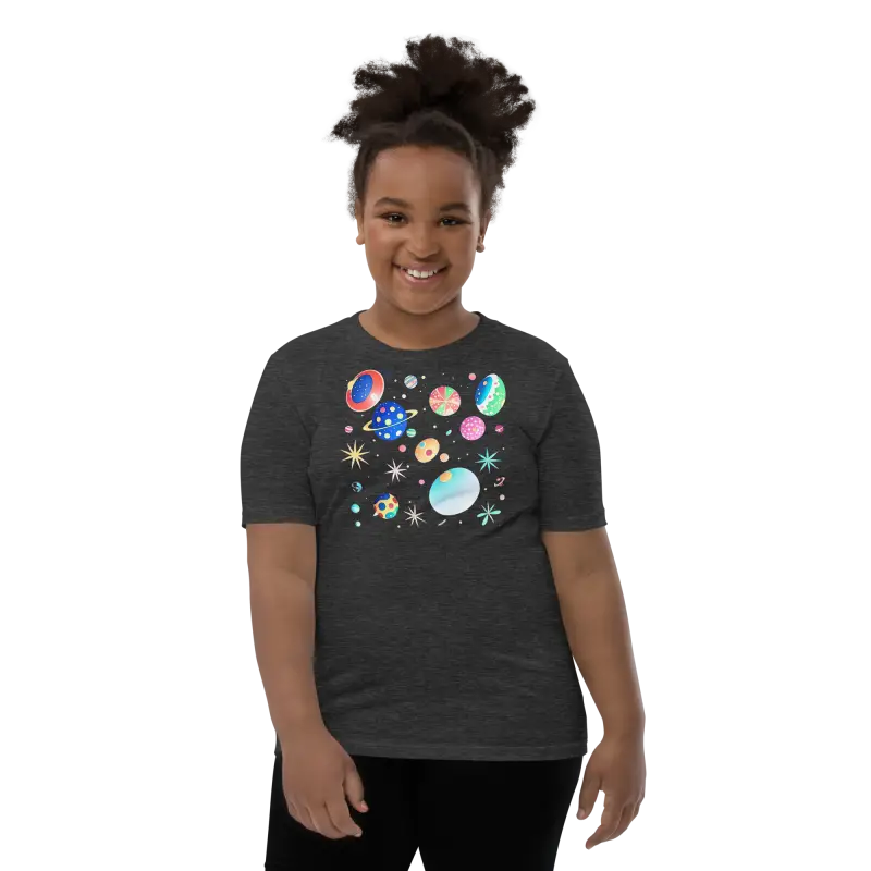 Blast off in Style: Youth Cosmic Space Tee - Dark Grey Heather / s Kid’s Clothing