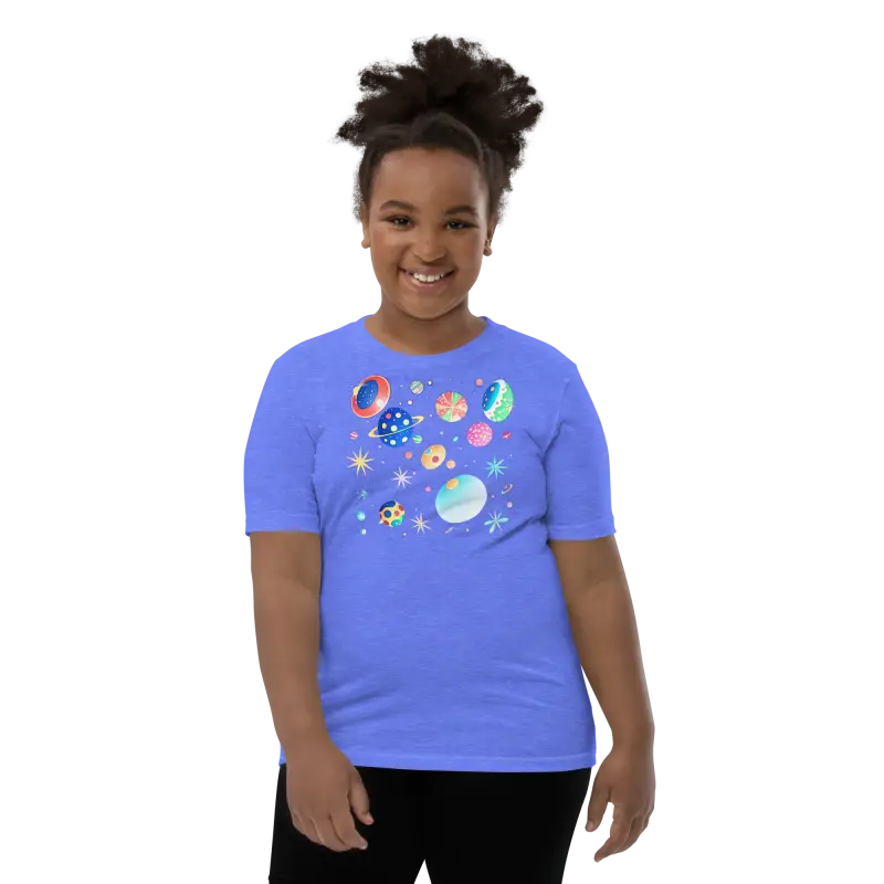 Blast off in Style: Youth Cosmic Space Tee - Heather Columbia Blue / s Kid’s Clothing