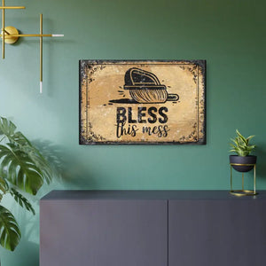 Vintage Bless this Mess Metal Art Sign Retro Home Decor - Dipaliz - 30″ x 20″ (horizontal) / 0.12’’ - Novelty Signs