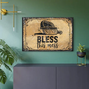 Vintage Bless this Mess Metal Art Sign Retro Home Decor - Dipaliz - 36″ x 24″ (horizontal) / 0.12’’ - Novelty Signs
