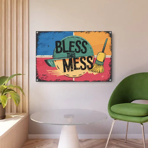 Bless this Mess Metal Art Sign White Aluminum Composite - Dipaliz - Novelty Signs