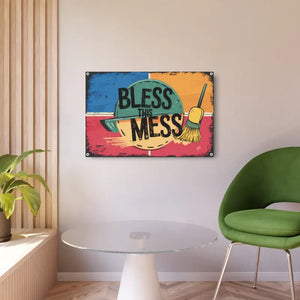 Bless this Mess Metal Art Sign White Aluminum Composite - Dipaliz - Novelty Signs