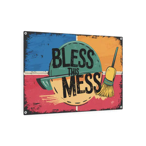 Bless this Mess Metal Art Sign White Aluminum Composite - Dipaliz - Novelty Signs