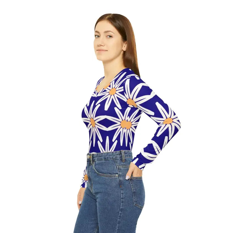 Elevate your Look: Blooming Bliss Long Sleeve V-neck - Shirts