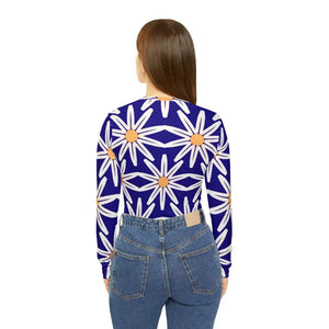 Long Sleeve v Neck White Flower Pattern Chic Top - Dipaliz - T-shirts
