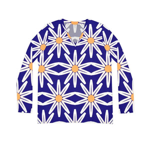 Long Sleeve v Neck White Flower Pattern Chic Top - Dipaliz - T-shirts