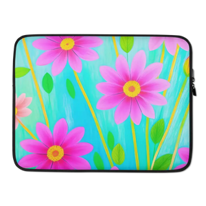 Padded Laptop Sleeve Flowers on Blue Zipper Protection - Dipaliz - 15″ - Bags