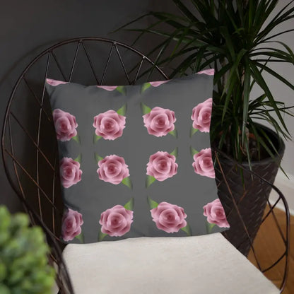 Blissful Grey Throw Pillow with Enchanting Pink Roses - Home Decor