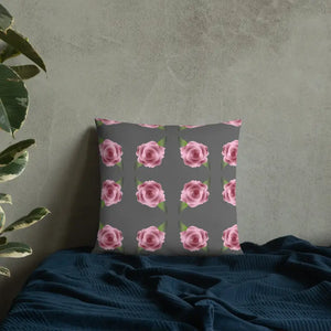 Grey Throw Pillows Pink Roses Concealed Zipper - Dipaliz