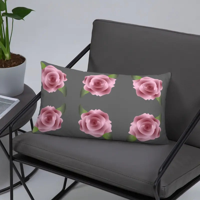 Blissful Grey Throw Pillow with Enchanting Pink Roses - Home Decor