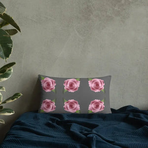 Grey Throw Pillows Pink Roses Concealed Zipper - Dipaliz
