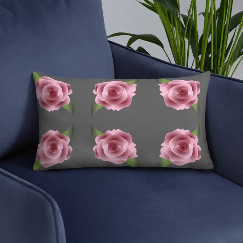 Blissful Grey Throw Pillow with Enchanting Pink Roses - Home Decor