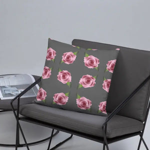 Grey Throw Pillows Pink Roses Concealed Zipper - Dipaliz