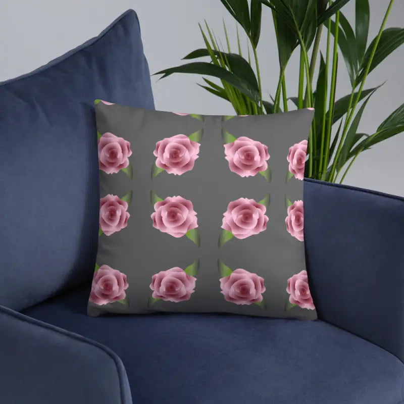 Blissful Grey Throw Pillow with Enchanting Pink Roses - Home Decor