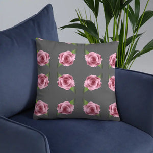 Grey Throw Pillows Pink Roses Concealed Zipper - Dipaliz