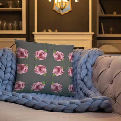 Blissful Grey Throw Pillow with Enchanting Pink Roses - Home Decor