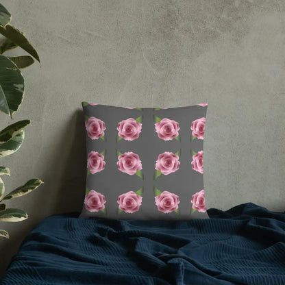 Blissful Grey Throw Pillow with Enchanting Pink Roses - Home Decor