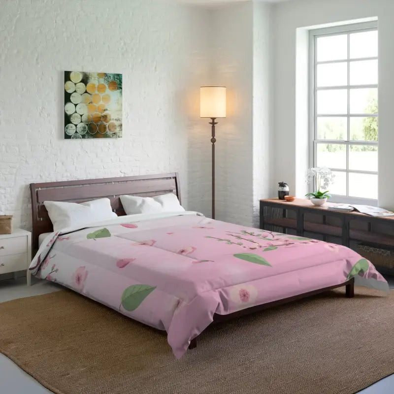 Blissful Pink Floral Comforter: Indulge in Cozy Elegance - Home Decor