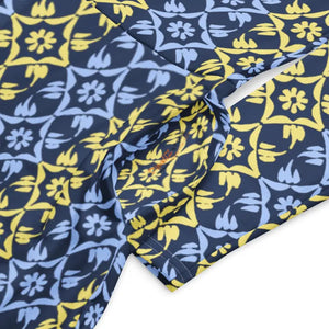 Long Sleeve Midi Dress Blue Yellow Polyester Elegant - Dipaliz - Dresses