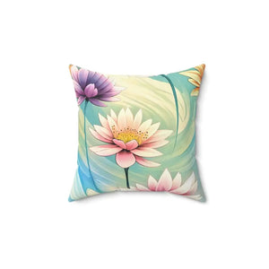 Cyan Floral Pattern Spun Polyester Square Pillow - Dipaliz - Throw Pillows