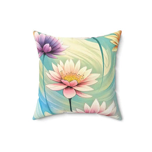Cyan Floral Pattern Spun Polyester Square Pillow - Dipaliz - Throw Pillows