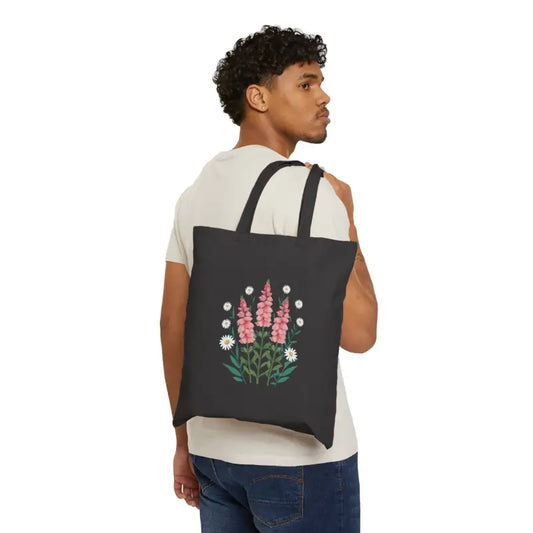 Bloom Brilliance Canvas Tote with White Flowers - Black / 15’’ x 16’’ Bags