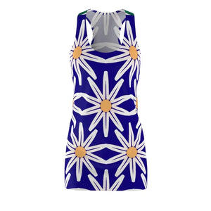 Racerback Dress White Flower Pattern Vibrant Style Dipaliz - Dresses