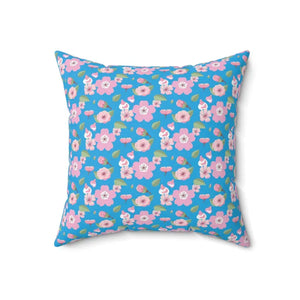 Polyester Square Pillow Pink Flowers Blue Decor - Dipaliz - 18’’ × - Throw Pillows