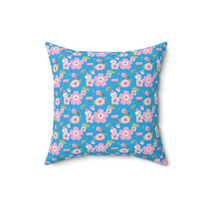 Polyester Square Pillow Pink Flowers Blue Decor - Dipaliz - 16’’ × - Throw Pillows